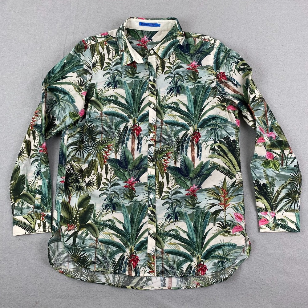 J. McLaughlin Britt Tropical Floral Collared Button Silk Blouse M floral
